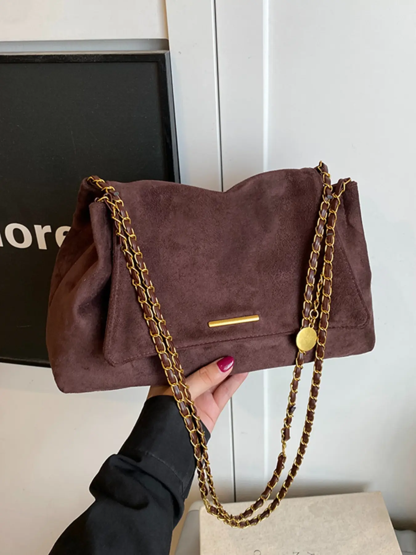 Women's PU Suede Handbag, Retro Style Large Capacity Shoulder Bag with Magnetic Closure, Ideal for Office, School and Travel, Casual Commuter Bag