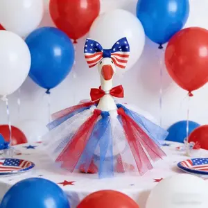 Three-Piece Set 7-Inch Mini Desktop Goose, Independence Day Theme, Ideal for Wedding Attire & Decoration, All-Season Use