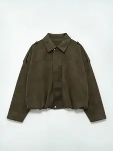 Women's Vintage Basic Loose Fit Long Sleeve Bomber Jacket, Elegant Casual Outerwear, Perfect for Parties and Daily Wear, Fashionable Soft Coat, Womenswear