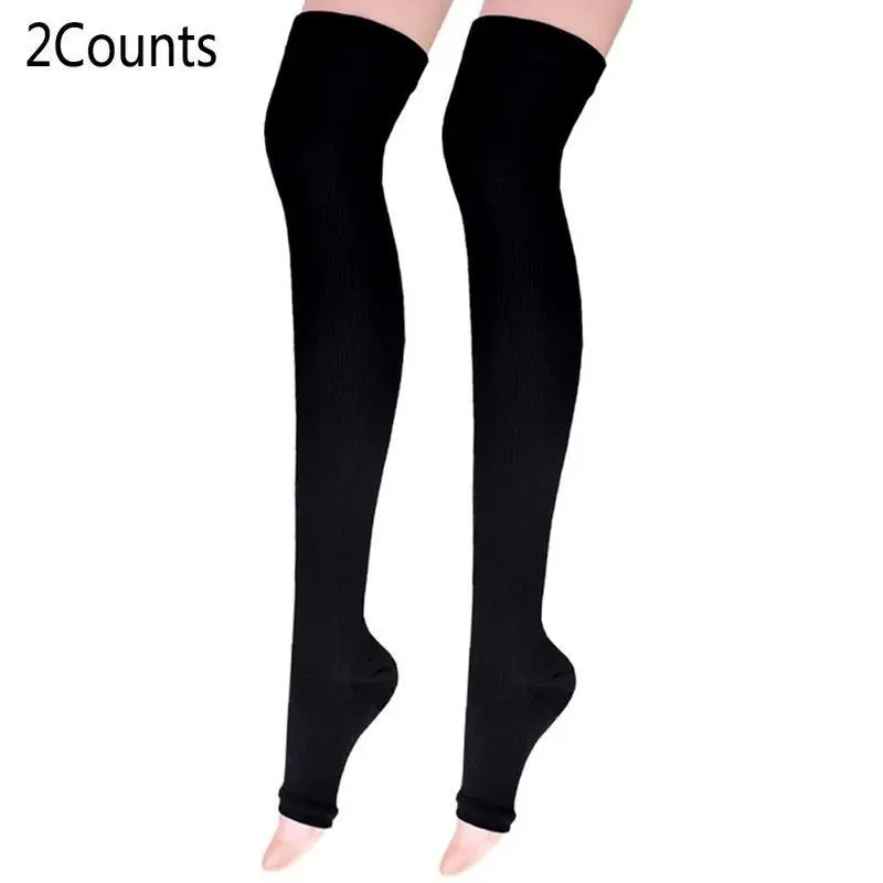 Thigh High Compression Stockings with Silicone Band, Open Toe Compression leg Socks for Women & Men, Graduated Support for Running, Pregnancy, Nursing, Flight, knee socks