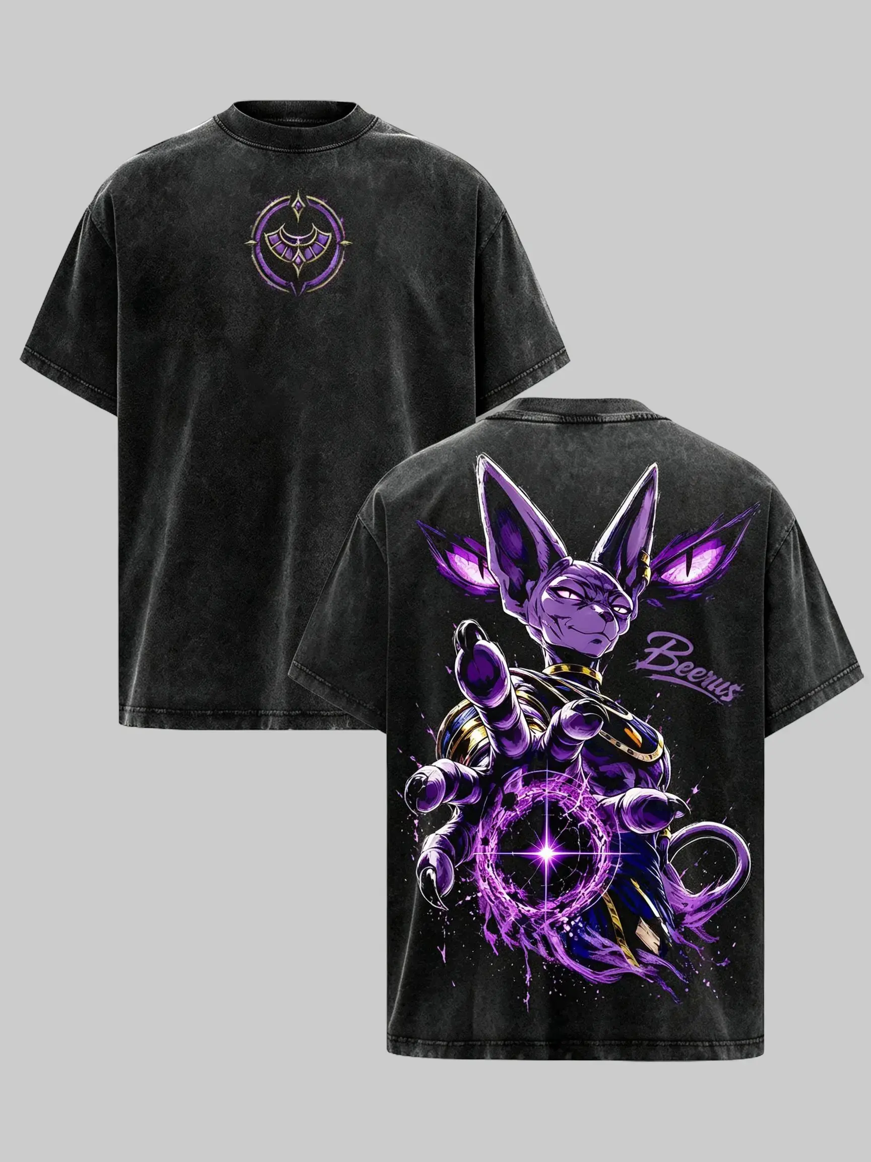 Dragon Ball Super Anime Beerus Vintage Washed Graphic Tee Oversized Heavyweight Cotton Streetwear Japanese Manga Retro Y2K Summer Unisex Top