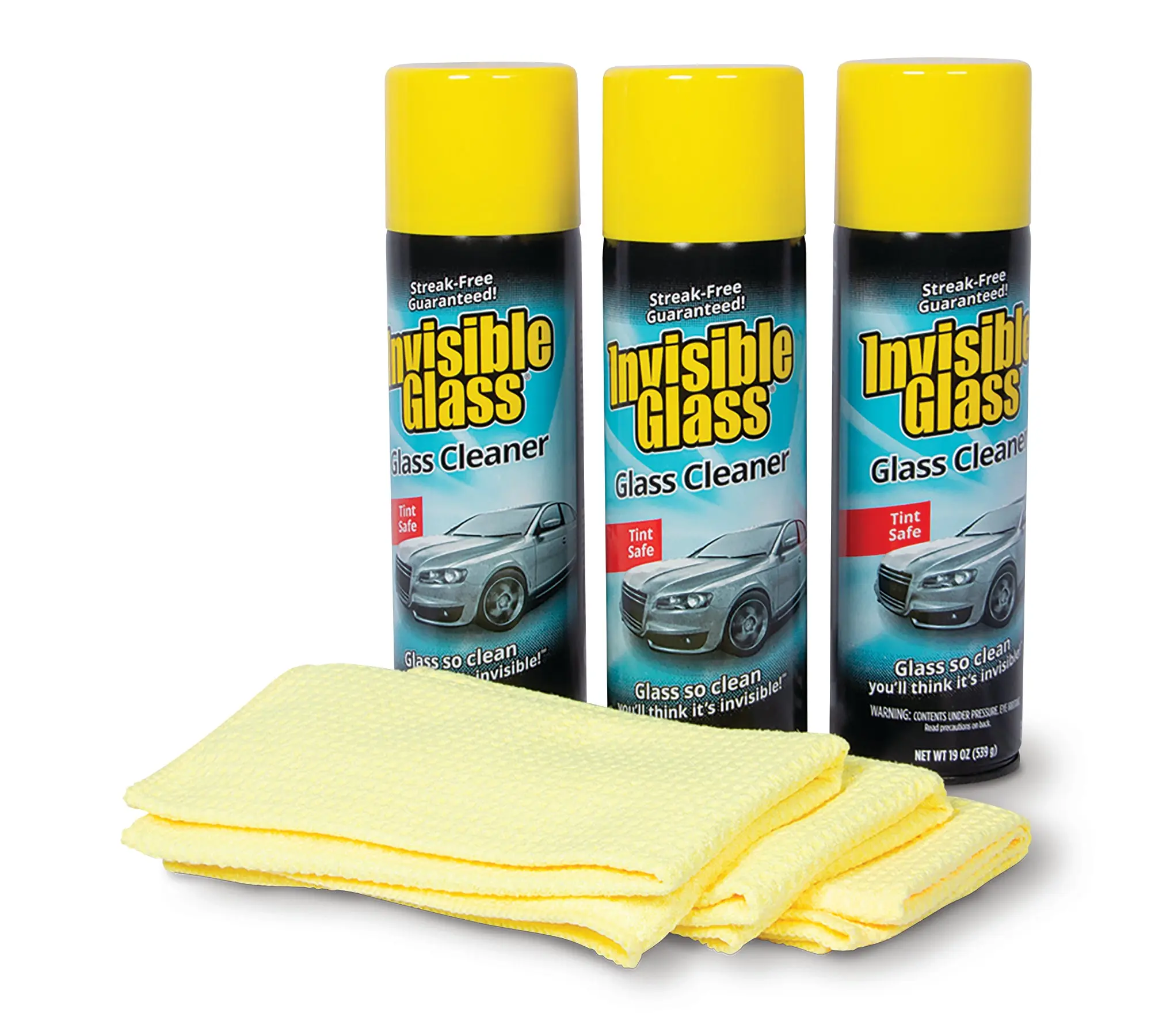 Invisible Glass Premium Aerosol Glass Cleaner Spray Kit Includes 3 Premium Aerosol Glass Cleaner Spray, 3 Waffle Weave Microfiber Towels for Streak-Free Auto Glass Windows, Windshields & Mirrors, Car Detailing Products, Car Cleaning Agent