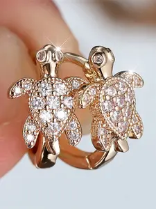 Cute Female White Zirconia Stone Small Turtle Hoop Earrings Fashion Gold Color Wedding Jewelry For Women