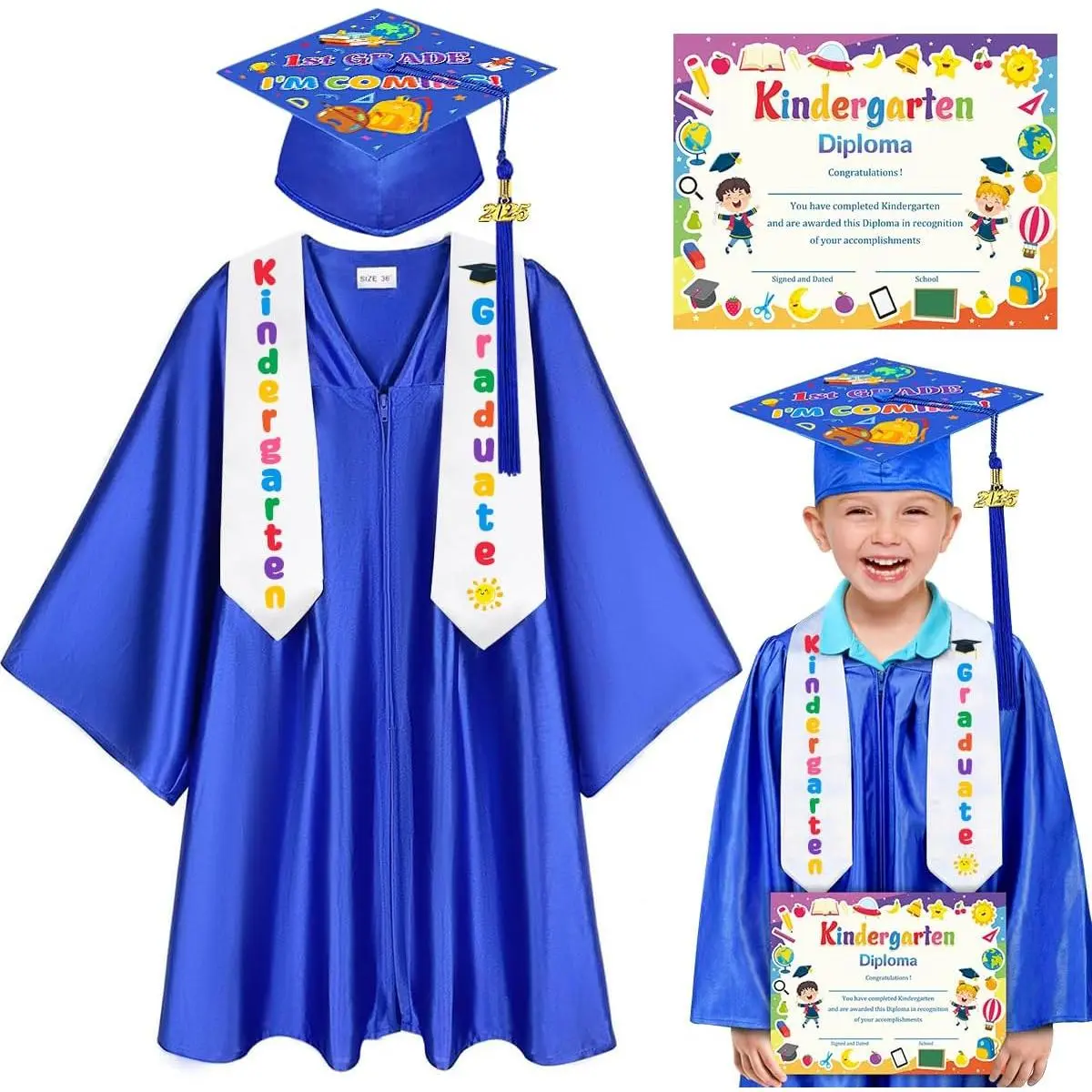 2026 Kindergarten Graduation Cap and Gown,Preschool Graduation Cap Tassel Stole Graduation Certificate
