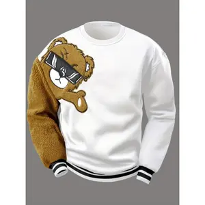 Men's Teddy Bear Graphic Sweatshirt - Orange, Loose Fit, Polyester Hoodie Black