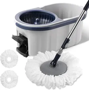 Spin Mop Cleaning System – 180° Rotating Floor Mop with Dual Function Bucket & 3 Replacement Mop Heads