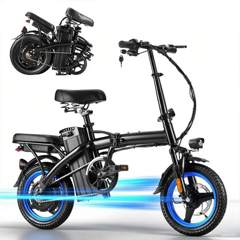 F12 1200W Peak Folding Electric Bike for Adults, 25MPH, 30-45 Miles Range, 48V 15Ah Battery, 14" Portable Mini Ebike with Dual Disc Brakes & Full Suspension, Compact Commuter E-Bike City E Bicycle, Folding Bikes, Mini Bikes, Lightweight Foldable Bikes