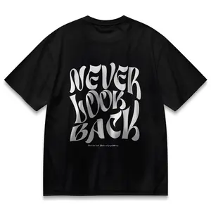 Never Look Back Retro Gothic Typography Tee Unisex Vintage Quote Graphic Shirt Streetwear Casual Cotton Top Menswear Short Sleeve Drop Shoulder Crew Neck