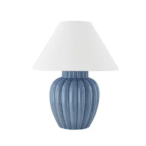 Clarendon Table Lamp - Crackled Ceramic Design with Textured Blue Hue and Elegant Fluting