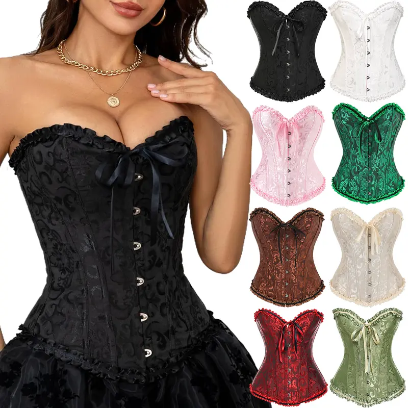Women's Steel-Boned Overbust Corset - Cute Deep V Neck Strappy Lace Crop Top, Push-Up Gathering Shapewear, Plus Size Clothes for Festival & Party Wear, Soft Comfortable, Do Not Wring