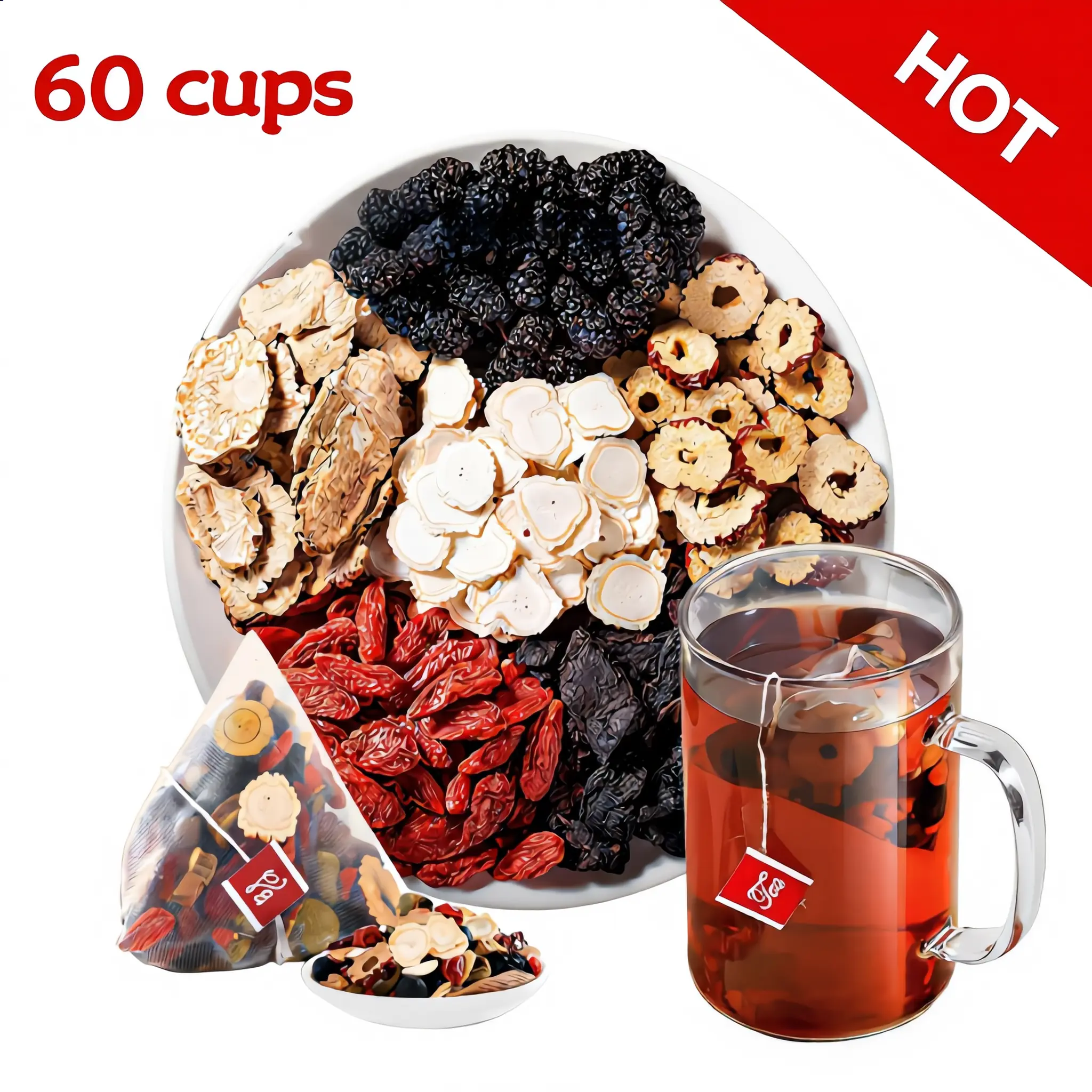 60-Cup Ginseng 8-Treasure Kidney Herbal Tea Value Pack, Natural Organic Detox Cleanse Tea Bags for Men and Women, Yes