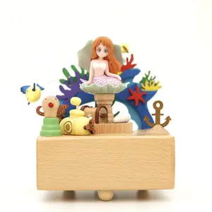 Handcrafted Wooden Music boxes For Home Decoration, Unique design of Mermaid Wooden Crafts Music Boxes for Men & Women Decorative Comfortable Rotating Ornaments