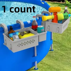 Pool Side Storage Basket, 1 Count Removable Waterproof Storage Basket with Hooks, Durable Pool Side Organizer for Beverages, Towels, Toys, Plastic Basket, Poolside Storage Baskets