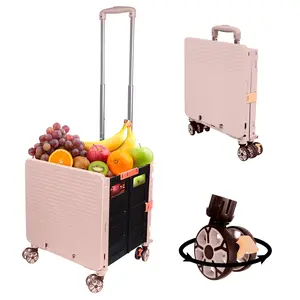 SELORSS BY06 Foldable Utility Cart, Folding Portable Rolling Crate Handcart with Durable Heavy Duty Plastic Telescoping Handle Collapsible 4 Rotate Wheels hand cart for Travel Shopping Moving Luggage Office Use rotate wheel