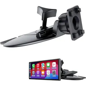 CD Slot Mount with 17mm Ball Adapter 4-Button Lock Compatible with 7-10.26 Inch Carplay Screen Portable Play Baby Camera Monitors Cell Phone