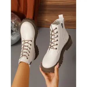 New Women's Combat Boots with Buckle Strap, Side Zipper, Easy Slip-On, Fashion Punk Style, Perfect for Trendy, Footwear