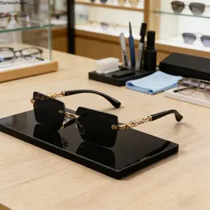 1pc Rimless Rectangle Sunglasses, Luxury Gold Accent Y2K Trendy Square Shades, Unisex Lightweight UV400 Protection Eyewear, Perfect for Beach, Travel, Daily Street Style & Vacation Outfits