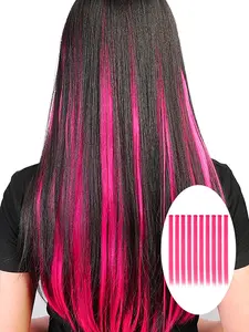 20 Inch Long Straight Clip-in Hair Extensions, Pink & Orange Color Hair Extensions, Synthetic Hair Extensions for Women, Kids and Girls