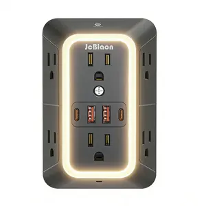 Smart Multi Plug Outlet Socket With Night Light 10-1 USB Wall Charger Surge Protector Night Light Touchable 3 Levels Of Light,6 Wide AC Outlets And 4 USB Ports (2 Type-C) , Wall Power For College Home Travel Office Dorm Essentials
