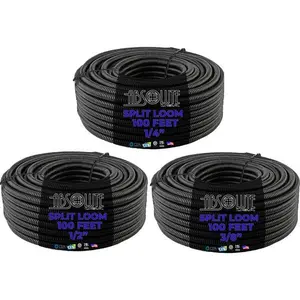 3 Rolls 100ft ea Split Cable Wire Loom PolyethyleneTubing 1/4" 3/8" 1/2" Conduit