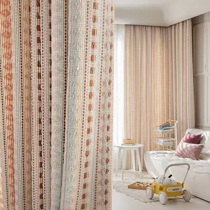 Trendy Cotton Linen Blend Window Curtain, Home Decoration Curtain, French Cream Vintage Style, Ideal for Living Room & Bedroom, Light Blocking Dustproof Insulation