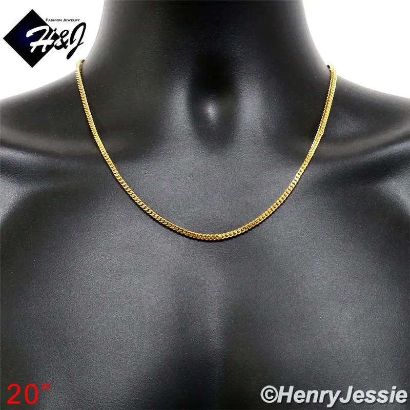 20"MEN Stainless Steel 2mm Gold Plated Franco Cuban Curb Box Chain Necklace*N150