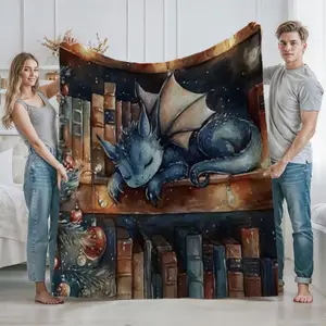 Heat Transfer Blanket A Sleeping Blue Dragon on a Bookshelf Winter Quilts Plush blanket soft cartoon print bedspread sofa blanket