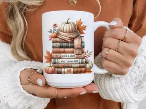 Hello Fall Mug, Cute Pumpkin Spice Autumn Coffee Mug, Fall Decor, Fall Bookish Coffee Mug, Book Lover Gift, Gift for Best Friend