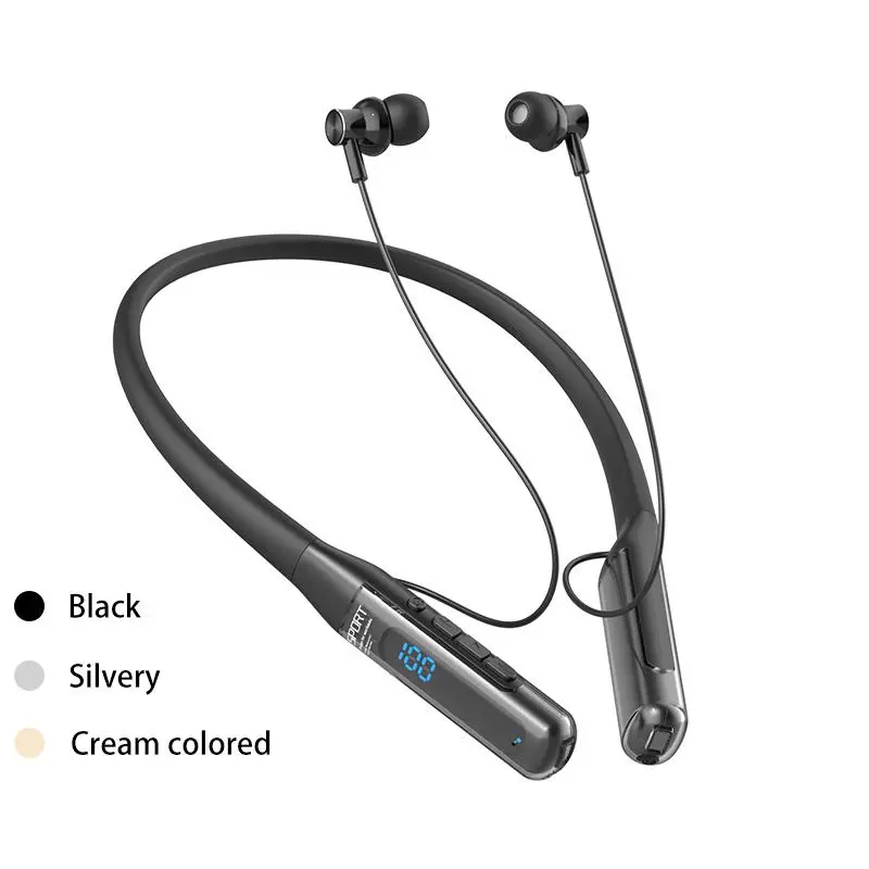 Wireless Hanging Neck Headphones, In-ear Design Bluetooth Earphone with LED Power Display, Portable Earbuds, Wireless Travel Earbuds, Noise Reduction Stereo Sound for Sports