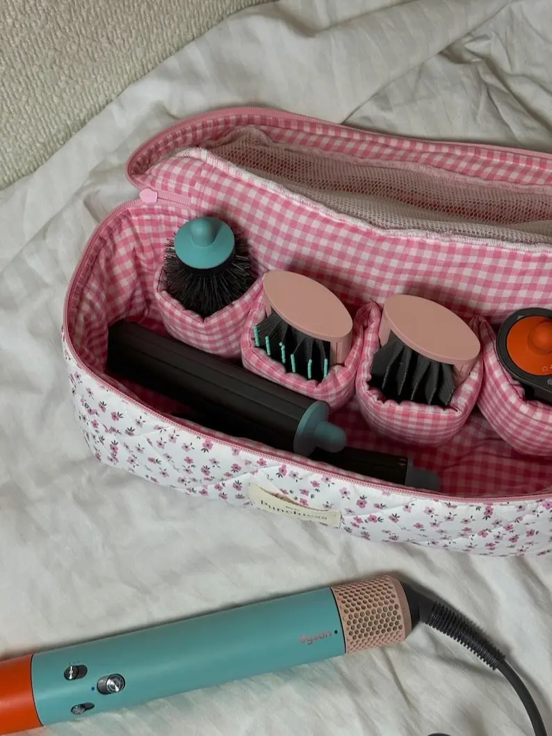 Pink Ditsy Airwrap Compartmentalized Travel Organizer for Dyson/Shark Products Hair Tool Bag