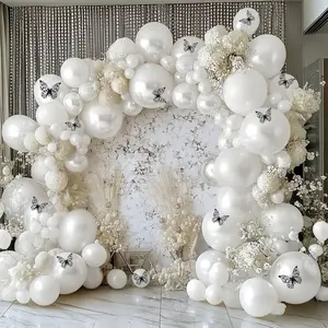 119 Piece Pearl Latex Balloon Arch Kit, 3D Butterfly Stickers, Wedding Theme Garland Decor, Perfect for Weddings, Birthdays, Parties