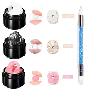 OsNailmall 4pcs 10ml Non-Stick Solid Gel Set with Double-Headed Pen, 3D Polygel Nail Kit for Nail Embossing & Shaping, DIY Nail Art Manicure at Home