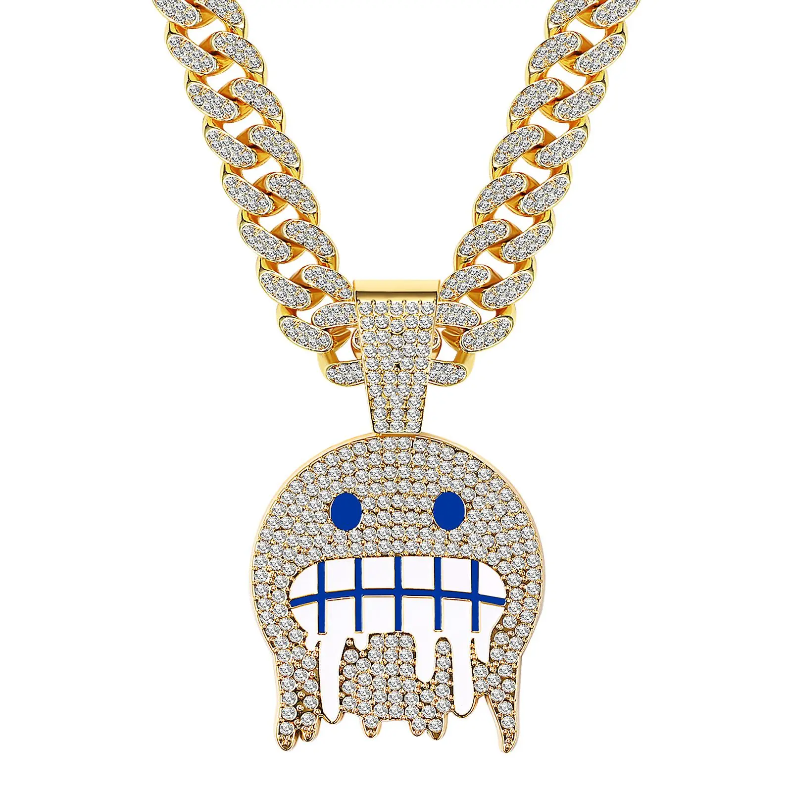OIDEA Eye Pendant Necklace for Men, Hip Hop Iced Out Chunky Cuban Link Chain, Fashionable Rhinestone Decorated Statement Jewelry, Streetwear Outfits, Anti-Fade, Alloy, 19.88 Inches, 1.93" X 1.76", Bold Trendsetters, Rhinestones