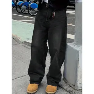 Spring To Summer Vintage Washed Baggy Jeans Straight Leg Loose Denim Pants with Pockets