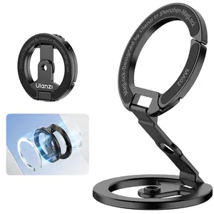 ULANZI MA02 Dual Magnetic Ring Phone Grip Stand, Aluminum for MagSafe Gym Kickstand Compatible with iPhone 17-12 Series, Foldable Phone Tripod Mount with 1/4" Screw for Live Streaming Vlog