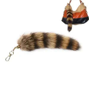 Faux Raccoon Tail Keychain, Fluffy Plush Tail Key Ring for Bags Backpack, Cute Cartoon Style Key Holder Charm for Couples Girls Kids Gift, 30cm