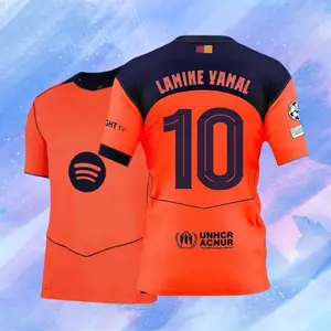 10# Lamine Yamal 25 26 Third Away Kit Orange Short Sleeve Soccer Jersey Fans Version