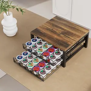 fathersdaygift Coffee Pod Holder Drawer 2 Tier for K Cup Capsule Pods Storage Organizer Under Coffee Pot Storage Sliding Drawer Metal Racks