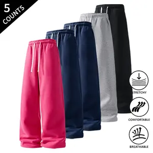 5-Pack Men’s Wide-Leg Sweatpants, Elastic Waist Drawstring Casual Pants, Breathable & Stretchable for Everyday Wear