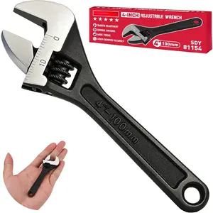 4-Inch Mini Adjustable Wrench, Small Precision Wide Jaw Spanner with Inch/Metric Scale, Compact Cr-V Steel Black Oxide Tool for Automotive, Household and DIY Repairs