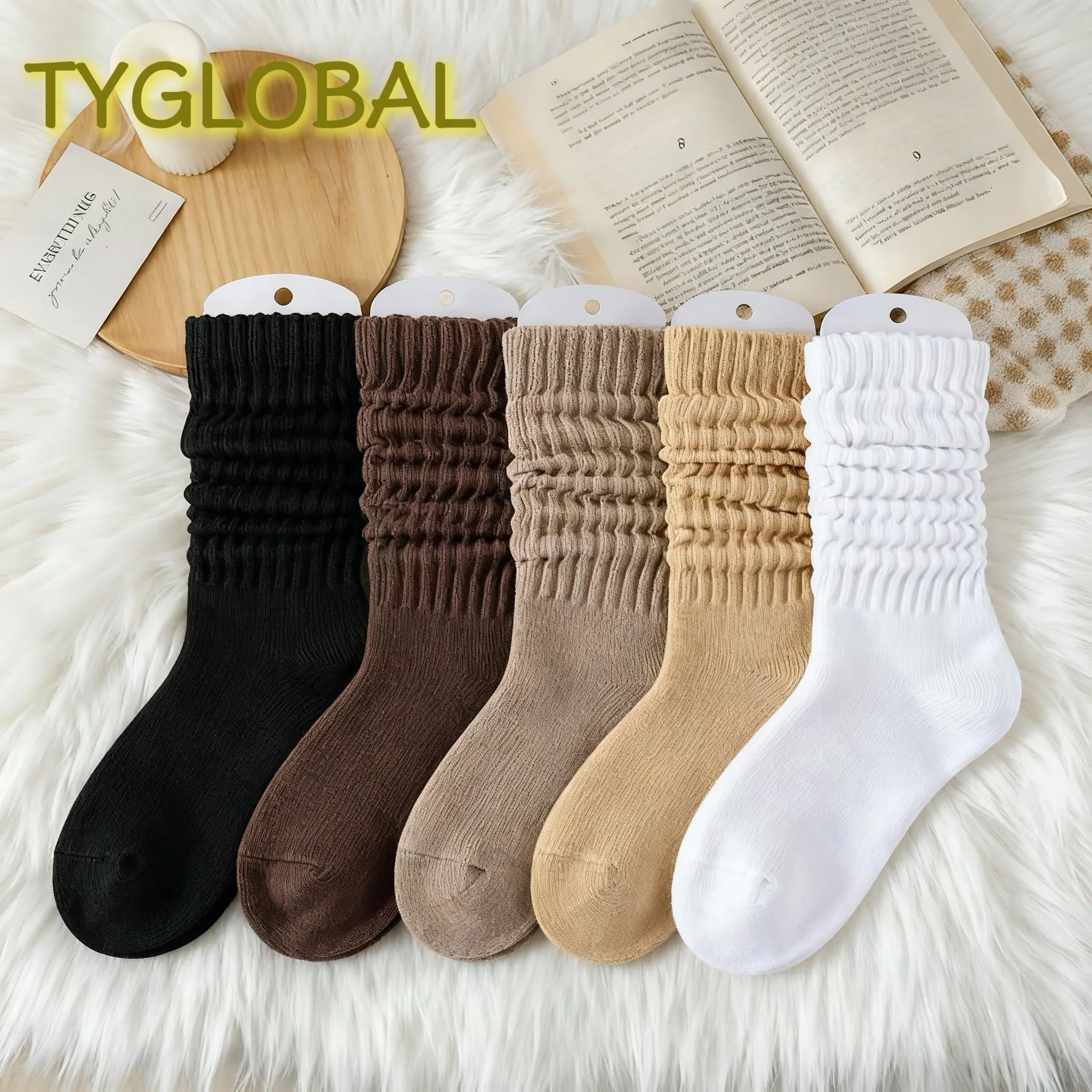TYGLOBAL Women's 5-Pair Solid Slouchy Mid-Calf Soft Comfy Socks, Breathable, Machine Washable, Durable for Fall-Winter Daily Wear