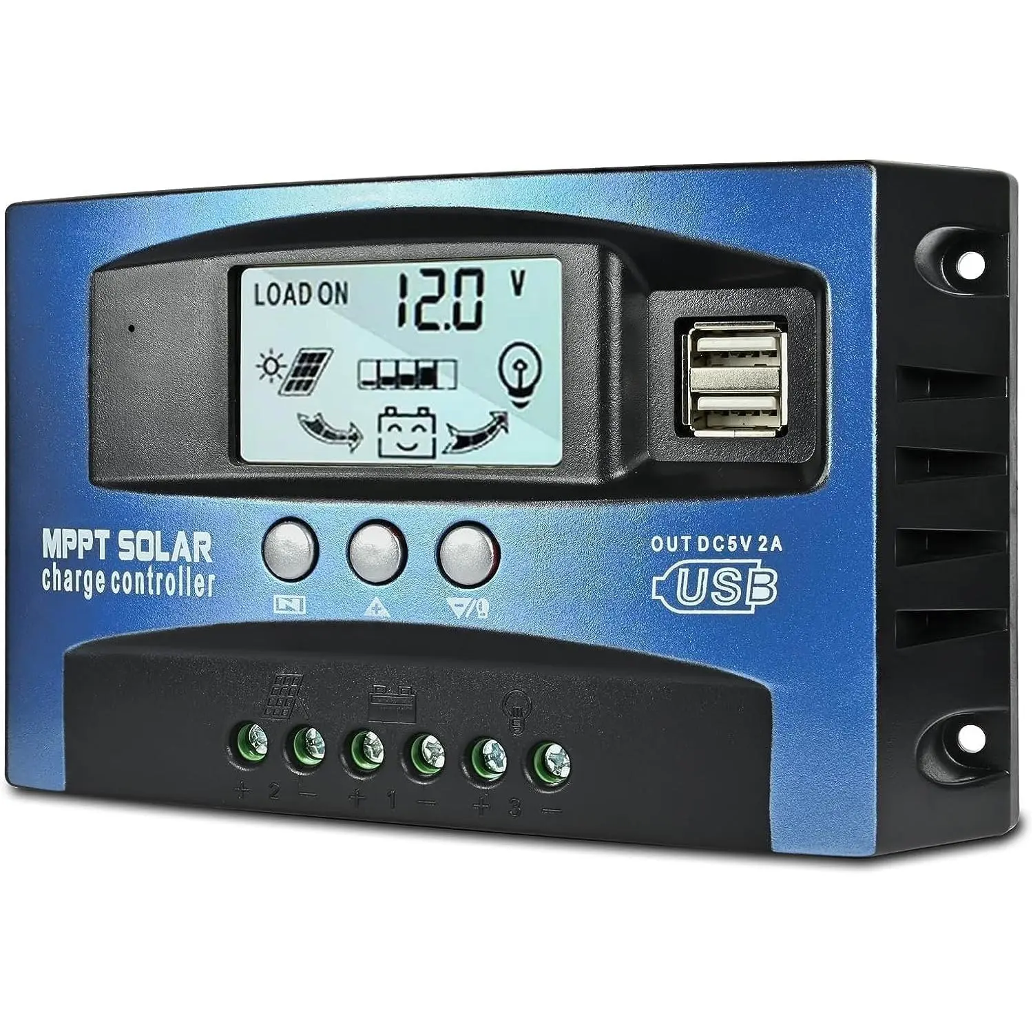 60A MPPT  Solar Charge Controller for 12V/24V Systems, LCD Display, Dual USB Ports, Intelligent PWM Solar Panel Battery Regulator with Timer Settings