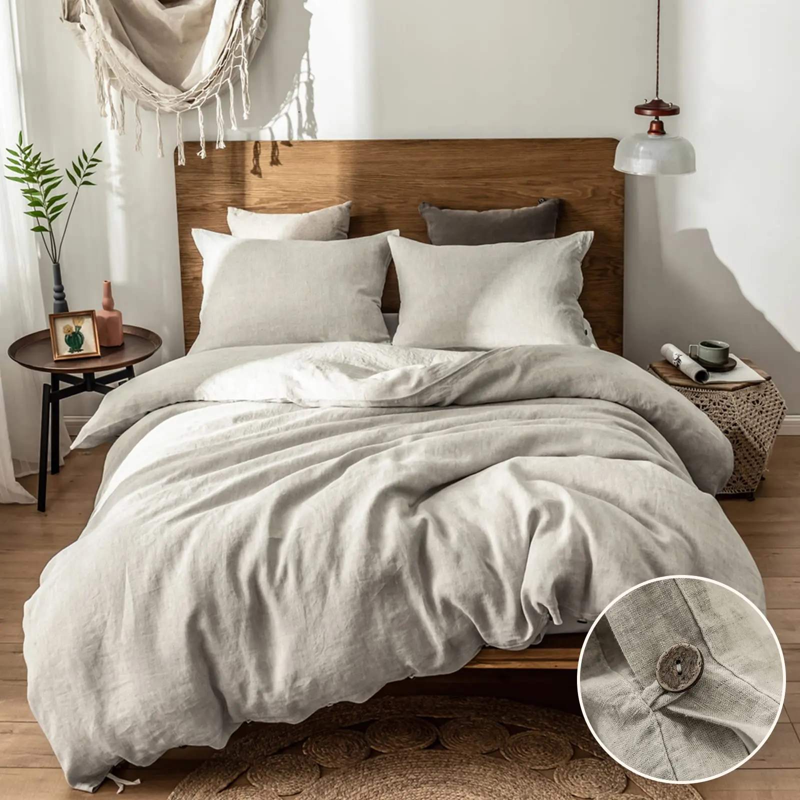Simple&Opulence 100% Linen Duvet Cover Set, Belgian Flax Breathable Bedding, Comforter Cover+ Pillowsham with Coconut Button Closure, memorial day,summerwins
