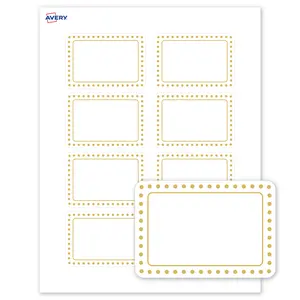 Avery Printable Rectangle Adhesive Name Tags, 2-1/3" x 3-3/8", Matte White Removable Name Tags, Pre-printed Gold Border/Gold Dots Design, Laser & Inkjet Compatible, 160 Total