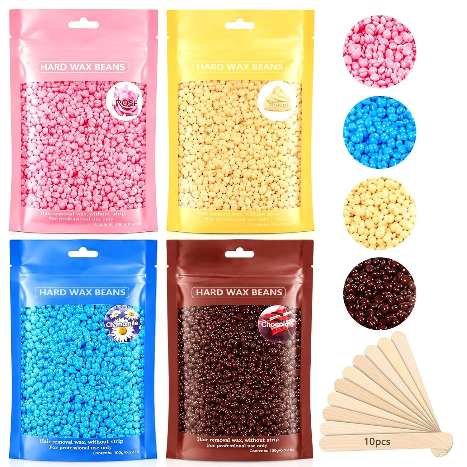 Leaflai Hard Wax Beads,Professional Wax Beads for Hair Removal 400g Hair Wax with 10 Pcs Wood Sticks for Full Body Brazilian Bikini Face,Legs,Eyebrow Painless at Home for Women Men