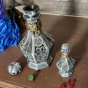 Skull Jar Dice Storage and Dice Roller for DND and Tabletop RPGs - Unique Design with Rope Detailing