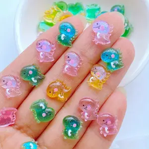 Mini Resin Dinosaur Statue, 50/100 Pieces Mini Resin Dinosaur Sculpture, Transparent Shiny Back DIY Crafts, Colorful, Durable for Wedding Scrapbook Animals