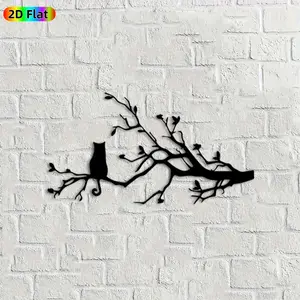 1pc Cat & Tree Metal Wall Art,Cat & Tree Statue Mural, Ideal Gift for New Year, Easter, Cat & Nature Enthusiasts, Rust-Resistant Metal Wall Decor Wall Sculptures, Perfect for Indoor Wall & Outdoor Fence, Unique Home & Garden Decor, Decorative Artwork