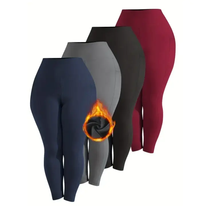 Women's Plus Size Leggings 4 Pack, Soft Fleece Lined Thermal Pants with Pockets, High Waisted Tummy Control for Winter Yoga & Fitness, Basic, Comfortable, Fitness Yoga Pants, Halloween, Christmas, Work, Thanksgiving, Leggings For Women, High Waist Stretch