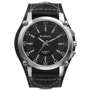 Men Steampunk Cuff Watch: Big Dial Wide Leather Strap Analog Quartz Wrist Watch Rock Biker Halloween